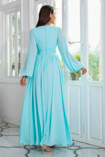 Chiffon Verde Chiaro Abito Lungo Prom con Spacco